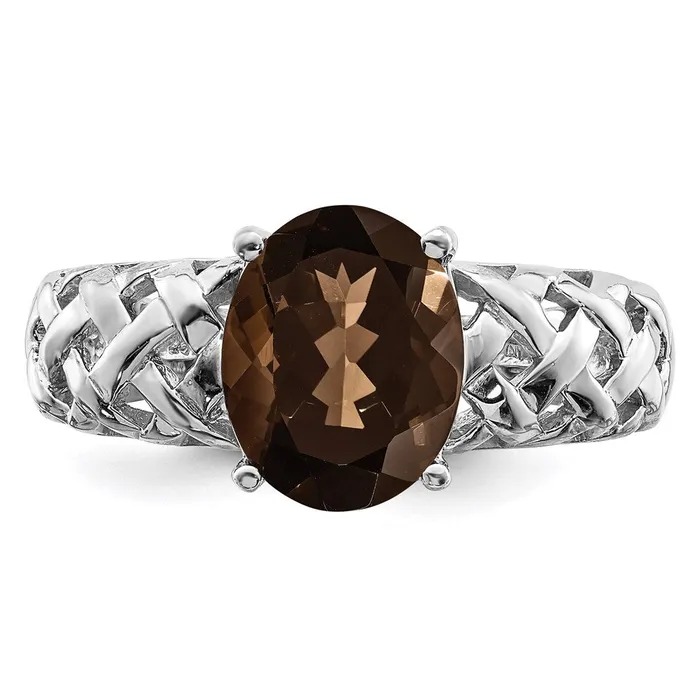 Goldia Rings Sterling Silver Rhodium Smoky Quartz Ring