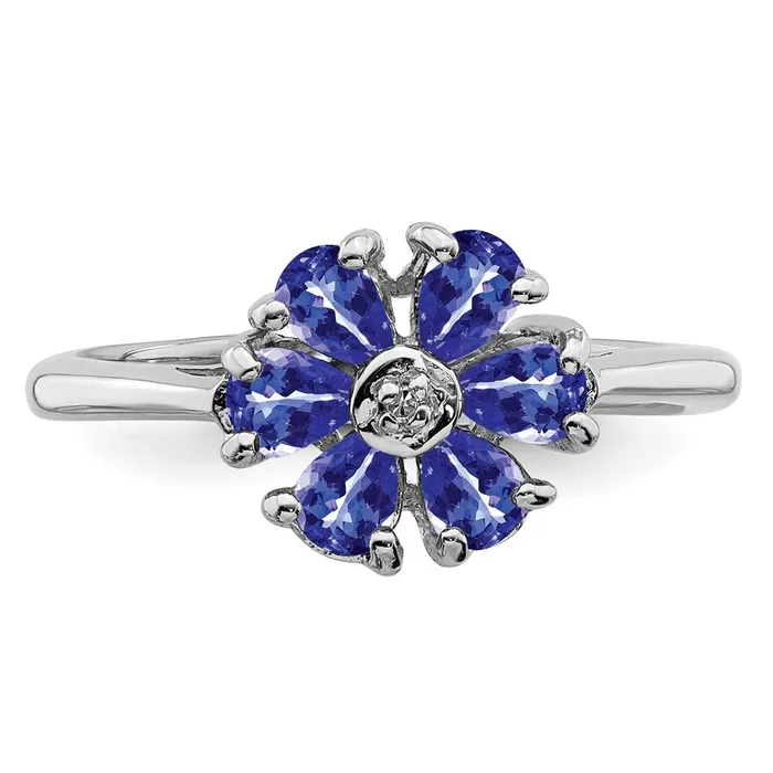 Goldia Rings Sterling Silver Rhodium Tanzanite u0026 Diamond Ring