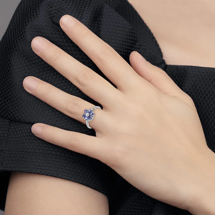 Goldia Rings Sterling Silver Rhodium Tanzanite u0026 Diamond Ring