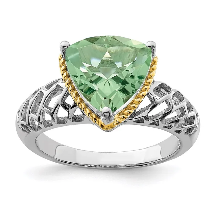 Goldia Rings Sterling Silver Rhodium w Flash Goldplate Green Quartz Ring