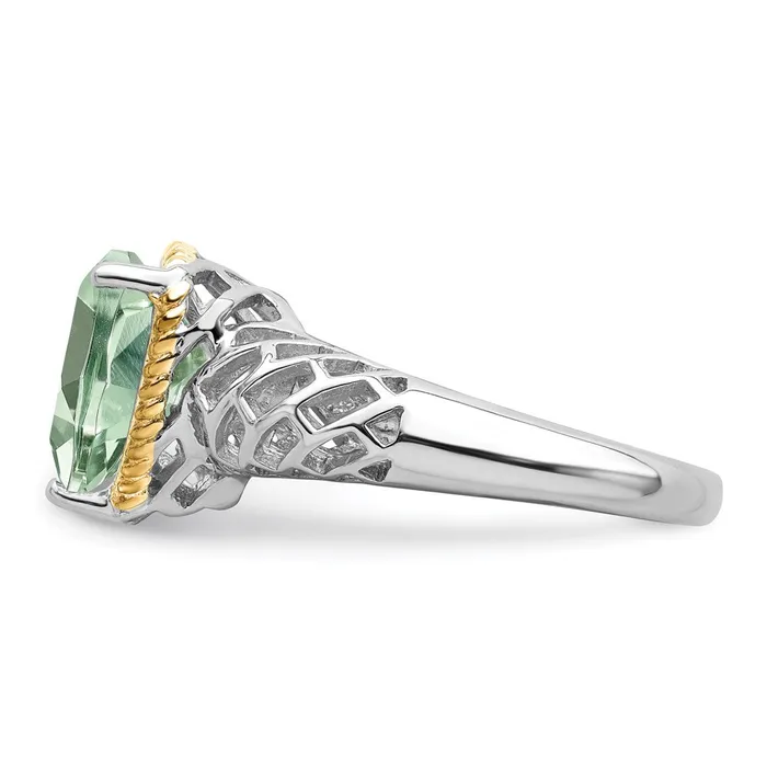 Goldia Rings Sterling Silver Rhodium w Flash Goldplate Green Quartz Ring