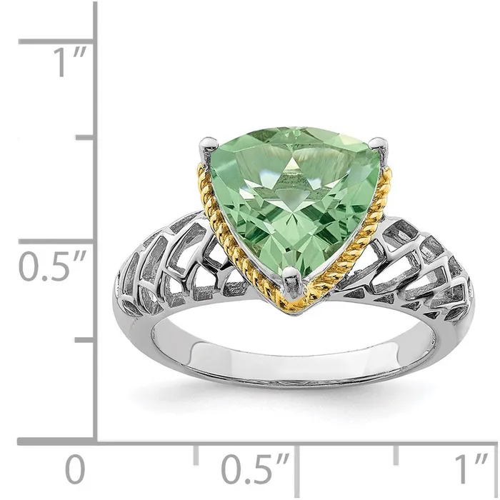 Goldia Rings Sterling Silver Rhodium w Flash Goldplate Green Quartz Ring
