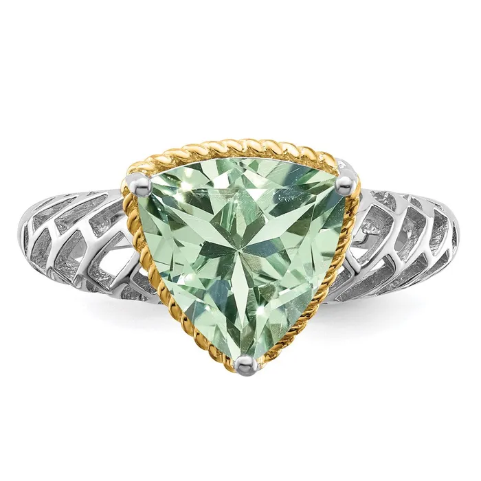 Goldia Rings Sterling Silver Rhodium w Flash Goldplate Green Quartz Ring