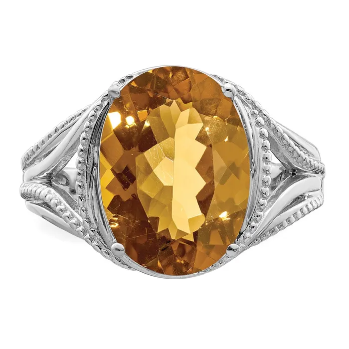 Goldia Rings Sterling Silver Rhodium Whiskey Quartz Ring