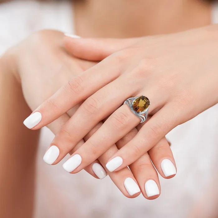 Goldia Rings Sterling Silver Rhodium Whiskey Quartz Ring