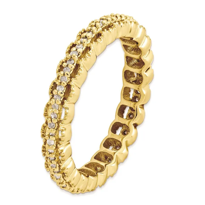 Goldia Rings Sterling Silver Stackable Expressions Goldplated Carved wDiamond Ring