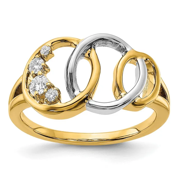 Goldia Solid 14k Twotone Polished Simulated CZ Triple Circle Ring Rings