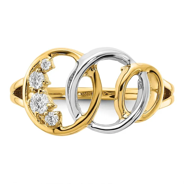 Goldia Solid 14k Twotone Polished Simulated CZ Triple Circle Ring Rings
