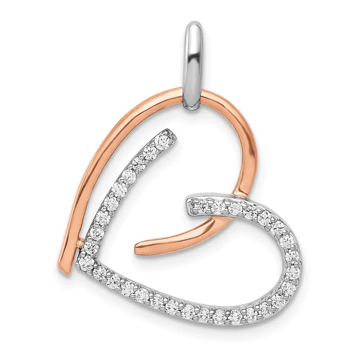 Goldia Solid 14k Twotone White and Rose Gold 14ct Simulated CZ Heart Pendant Rings Goldia Solid 14k Twotone White and Rose Gold 14ct Simulated CZ Heart Pendant Rings