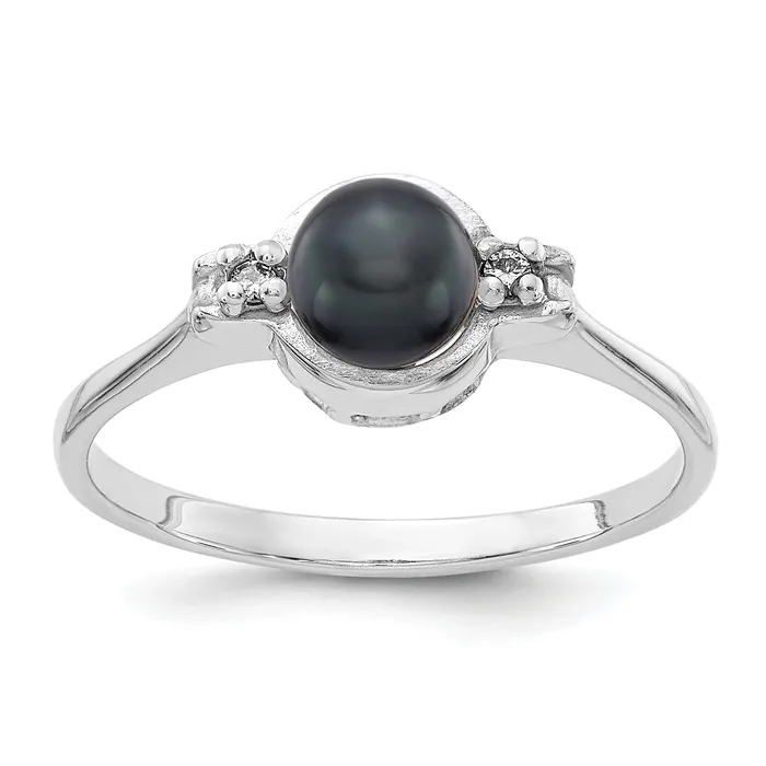 Goldia Solid 14k White Gold 5mm BlacK FW Cultured Pearl AAA Simulated CZ Ring Rings Goldia Solid 14k White Gold 5mm BlacK FW Cultured Pearl AAA Simulated CZ Ring Rings