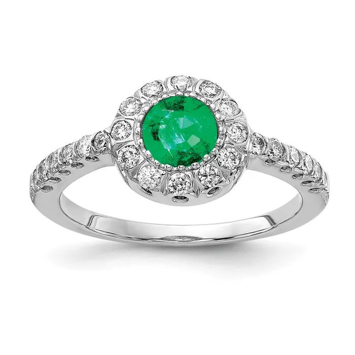Goldia Solid 14k White Gold 5mm Simulated Emerald A CZ Ring Rings