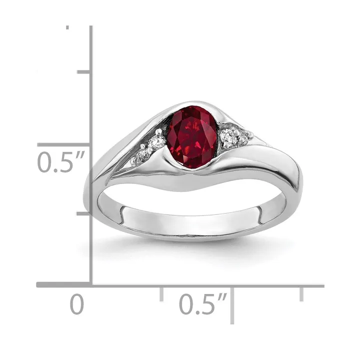 Goldia Solid 14k White Gold 6x4mm Oval Created Simulated Ruby A CZ Ring Rings
