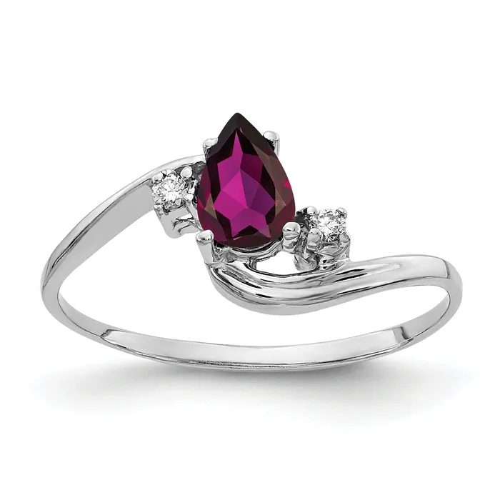 Goldia Solid 14k White Gold 6x4mm Pear Rhodolite Simulated Garnet AAA CZ Ring Rings Goldia Solid 14k White Gold 6x4mm Pear Rhodolite Simulated Garnet AAA CZ Ring Rings