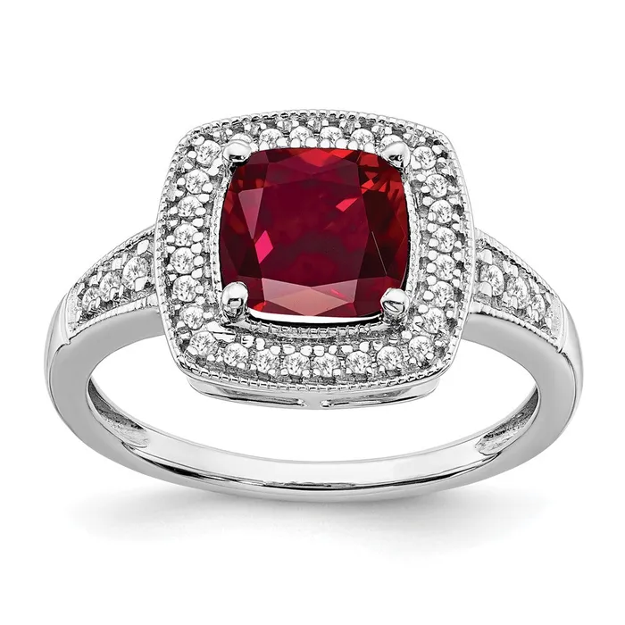 Goldia Solid 14k White Gold Cushion Created Simulated Ruby and CZ Halo Ring Rings Goldia Solid 14k White Gold Cushion Created Simulated Ruby and CZ Halo Ring Rings