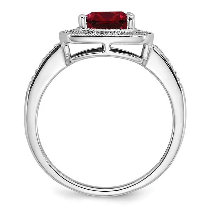 Goldia Solid 14k White Gold Cushion Created Simulated Ruby and CZ Halo Ring Rings