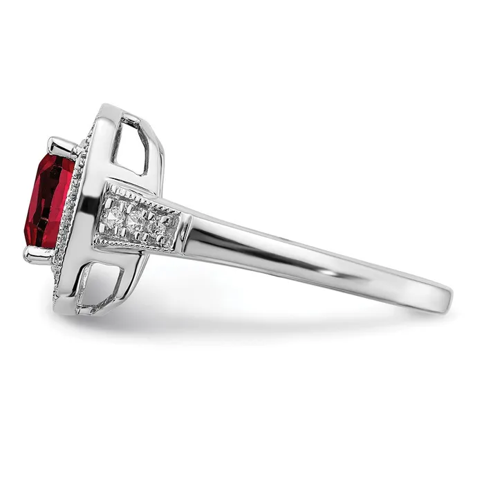 Goldia Solid 14k White Gold Cushion Created Simulated Ruby and CZ Halo Ring Rings