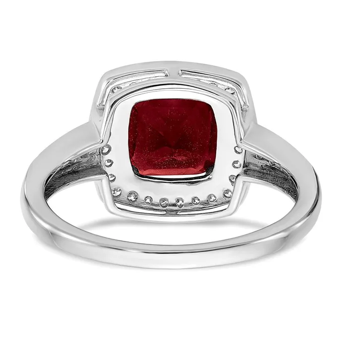 Goldia Solid 14k White Gold Cushion Created Simulated Ruby and CZ Halo Ring Rings