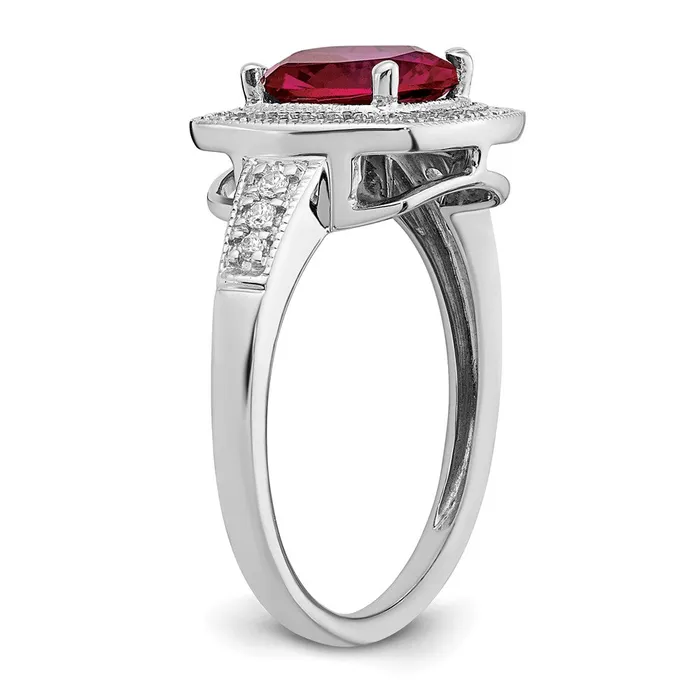 Goldia Solid 14k White Gold Cushion Created Simulated Ruby and CZ Halo Ring Rings