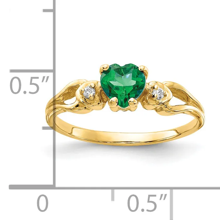 Goldia Solid 14k Yellow Gold 5mm Heart Simulated Emerald AA CZ Ring Rings