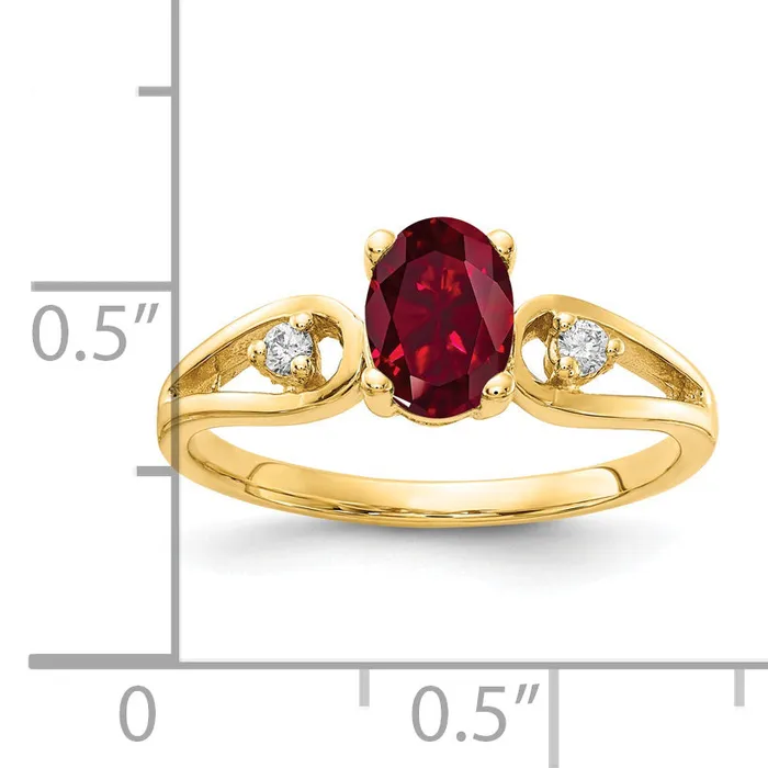 Goldia Solid 14k Yellow Gold 7x5mm Oval Created Simulated Ruby VS CZ Ring Rings
