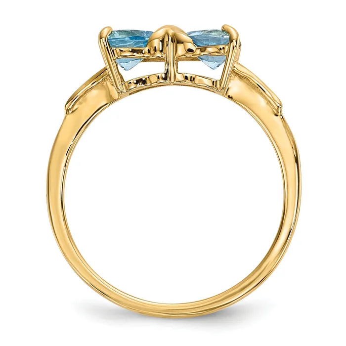 Goldia Solid 14k Yellow Gold Polished Light Simulated Swiss Blue Topaz Bow Ring Rings
