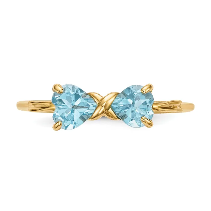 Goldia Solid 14k Yellow Gold Polished Light Simulated Swiss Blue Topaz Bow Ring Rings