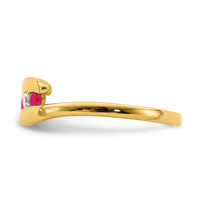 Goldia Solid 14k Yellow Gold Simulated Ruby and CZ 3stone Ring Rings