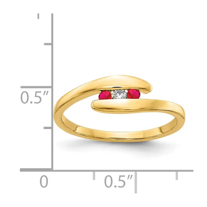 Goldia Solid 14k Yellow Gold Simulated Ruby and CZ 3stone Ring Rings
