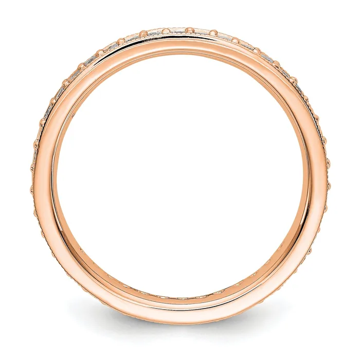 Goldia Solid Real 14k Rose Gold Polished Round 12 CT Vintage CZ Eternity Wedding Band Ring Rings