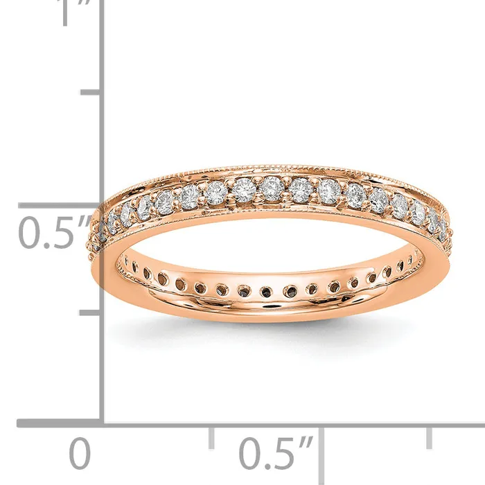 Goldia Solid Real 14k Rose Gold Polished Round 12 CT Vintage CZ Eternity Wedding Band Ring Rings