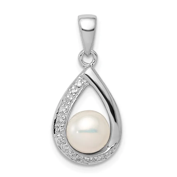 Goldia Sterling Silver Rhodium 6mm FW Cltrd Pearl u0026 Diamond Teardrop Pendant Necklaces Goldia Sterling Silver Rhodium 6mm FW Cltrd Pearl u0026 Diamond Teardrop Pendant Necklaces