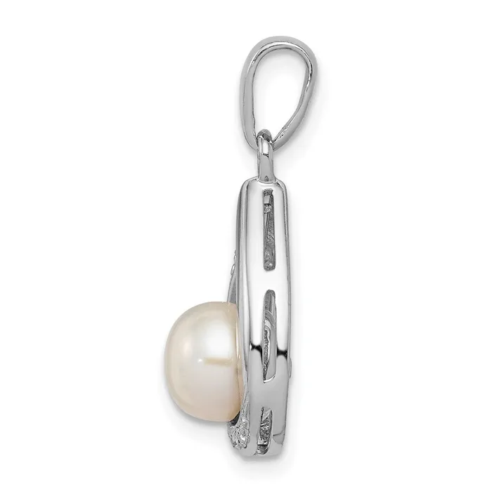 Goldia Sterling Silver Rhodium 6mm FW Cltrd Pearl u0026 Diamond Teardrop Pendant Necklaces