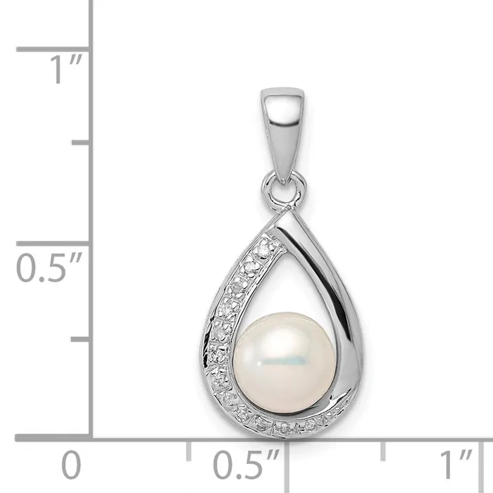 Goldia Sterling Silver Rhodium 6mm FW Cltrd Pearl u0026 Diamond Teardrop Pendant Necklaces