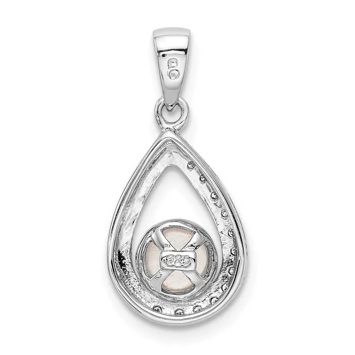 Goldia Sterling Silver Rhodium 6mm FW Cltrd Pearl u0026 Diamond Teardrop Pendant Necklaces