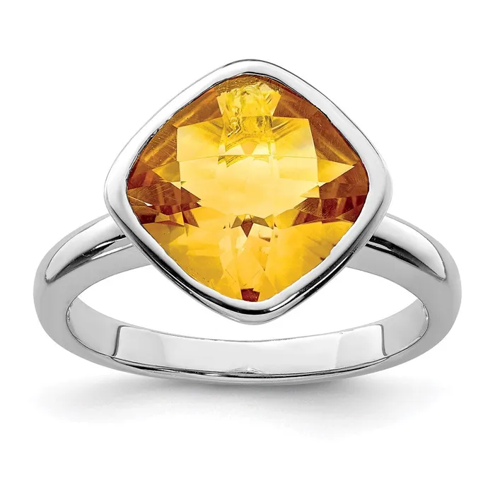 Goldia Sterling Silver Rhodium Citrine Ring Rings