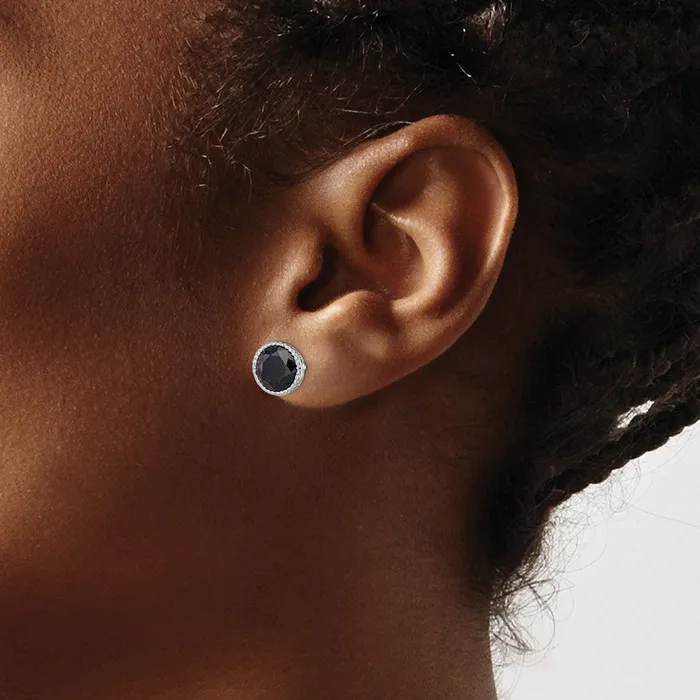 Goldia Sterling Silver Rhodiumplated Black Sapphire Post Earrings Earrings
