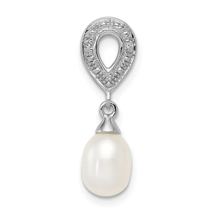 Goldia Sterling Silver Rhodium Plated Diamond FW Cultured Pearl Chain Slide Necklaces Goldia Sterling Silver Rhodium Plated Diamond FW Cultured Pearl Chain Slide Necklaces