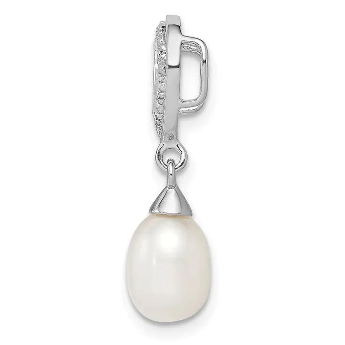 Goldia Sterling Silver Rhodium Plated Diamond FW Cultured Pearl Chain Slide Necklaces