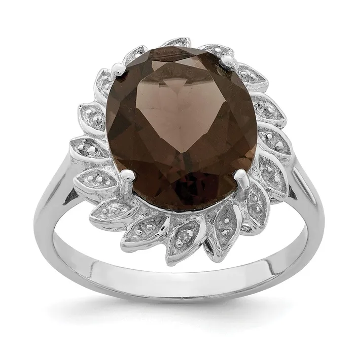 Goldia Sterling Silver Rhodium Smoky Quartz u0026 Diamond Ring Rings