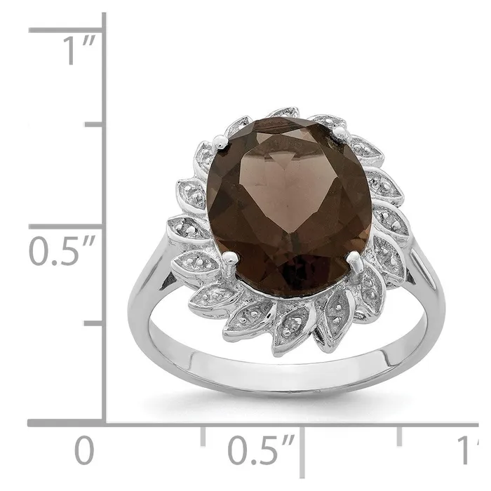 Goldia Sterling Silver Rhodium Smoky Quartz u0026 Diamond Ring Rings