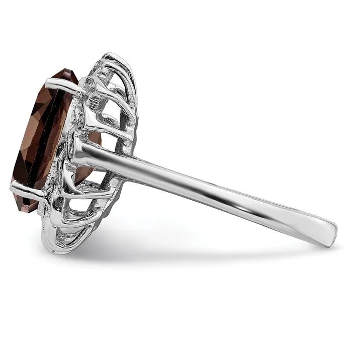 Goldia Sterling Silver Rhodium Smoky Quartz u0026 Diamond Ring Rings
