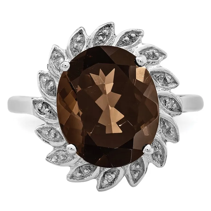 Goldia Sterling Silver Rhodium Smoky Quartz u0026 Diamond Ring Rings