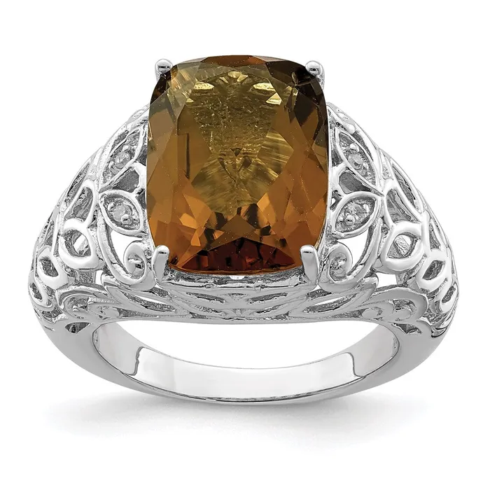 Goldia Sterling Silver Rhodium Whiskey Quartz u0026 Diamond Ring Rings