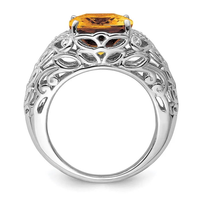 Goldia Sterling Silver Rhodium Whiskey Quartz u0026 Diamond Ring Rings