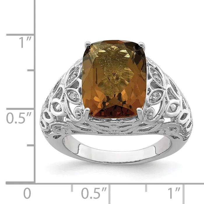 Goldia Sterling Silver Rhodium Whiskey Quartz u0026 Diamond Ring Rings