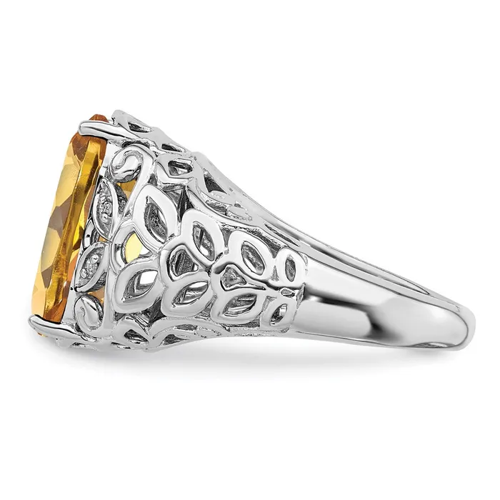 Goldia Sterling Silver Rhodium Whiskey Quartz u0026 Diamond Ring Rings