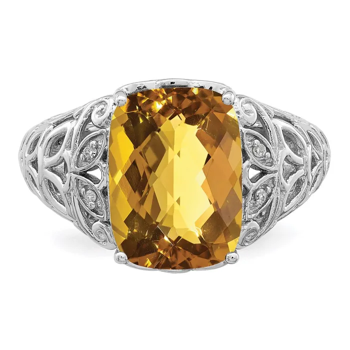 Goldia Sterling Silver Rhodium Whiskey Quartz u0026 Diamond Ring Rings