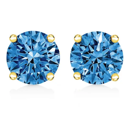 JMS always Earrings Original 14K Yellow Gold 12 Cttw Round Brilliant Cut Lab Grown Blue Diamond 4Prong Classic Solitaire Stud Earrings Blue Color VVS2VS1 Clarity JMS always Earrings Original 14K Yellow Gold 12 Cttw Round Brilliant Cut Lab Grown Blue Diamond 4Prong Classic Solitaire Stud Earrings Blue Color VVS2VS1 Clarity