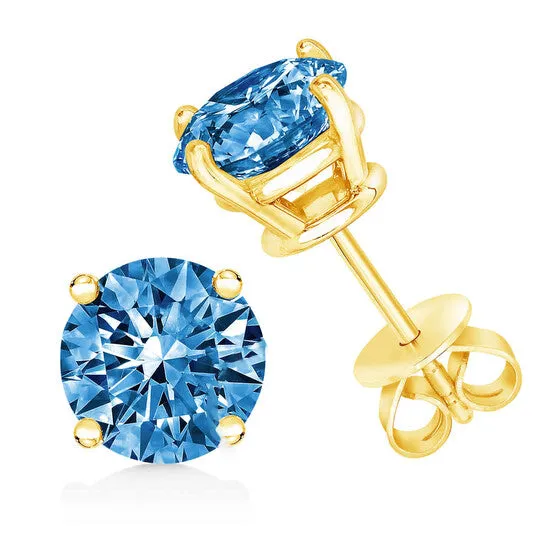 JMS always Earrings Original 14K Yellow Gold 12 Cttw Round Brilliant Cut Lab Grown Blue Diamond 4Prong Classic Solitaire Stud Earrings Blue Color VVS2VS1 Clarity JMS always Earrings Original 14K Yellow Gold 12 Cttw Round Brilliant Cut Lab Grown Blue Diamond 4Prong Classic Solitaire Stud Earrings Blue Color VVS2VS1 Clarity