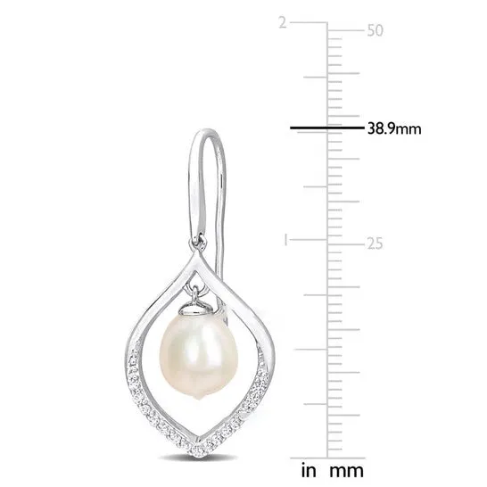 JMS always Earrings Original AMOUR 885mm Freshwater Cultured Pearl and 13 CT TGW White Sapphire Open Hook Earrings In Sterling Silver JMS always Earrings Original AMOUR 885mm Freshwater Cultured Pearl and 13 CT TGW White Sapphire Open Hook Earrings In Sterling Silver
